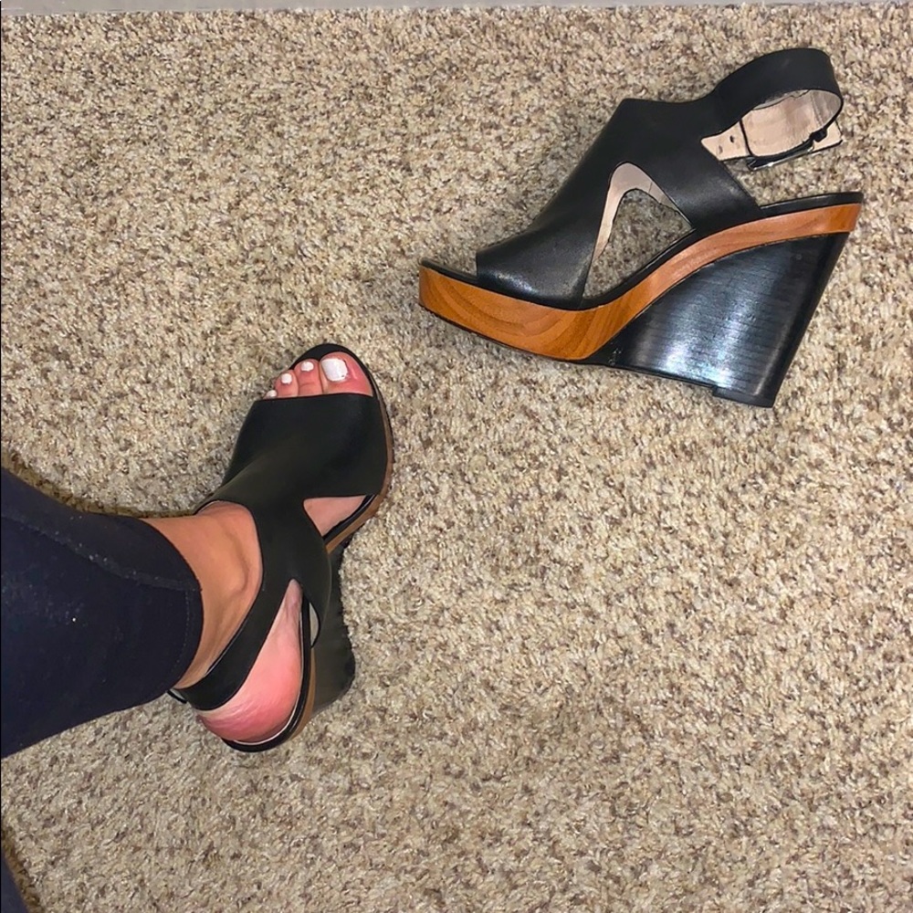 Michael Kors, black leather, wedges